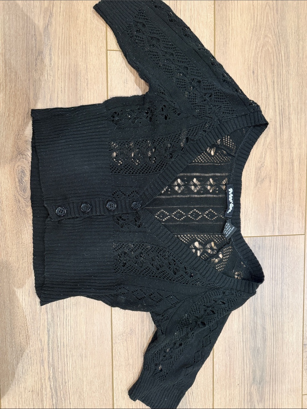 Black Knit Short-Sleeve Cardigan Sweater - Unknown Brand